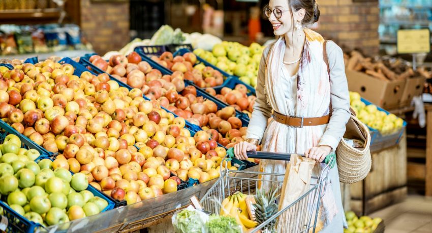 Woman buying food in the supermarket